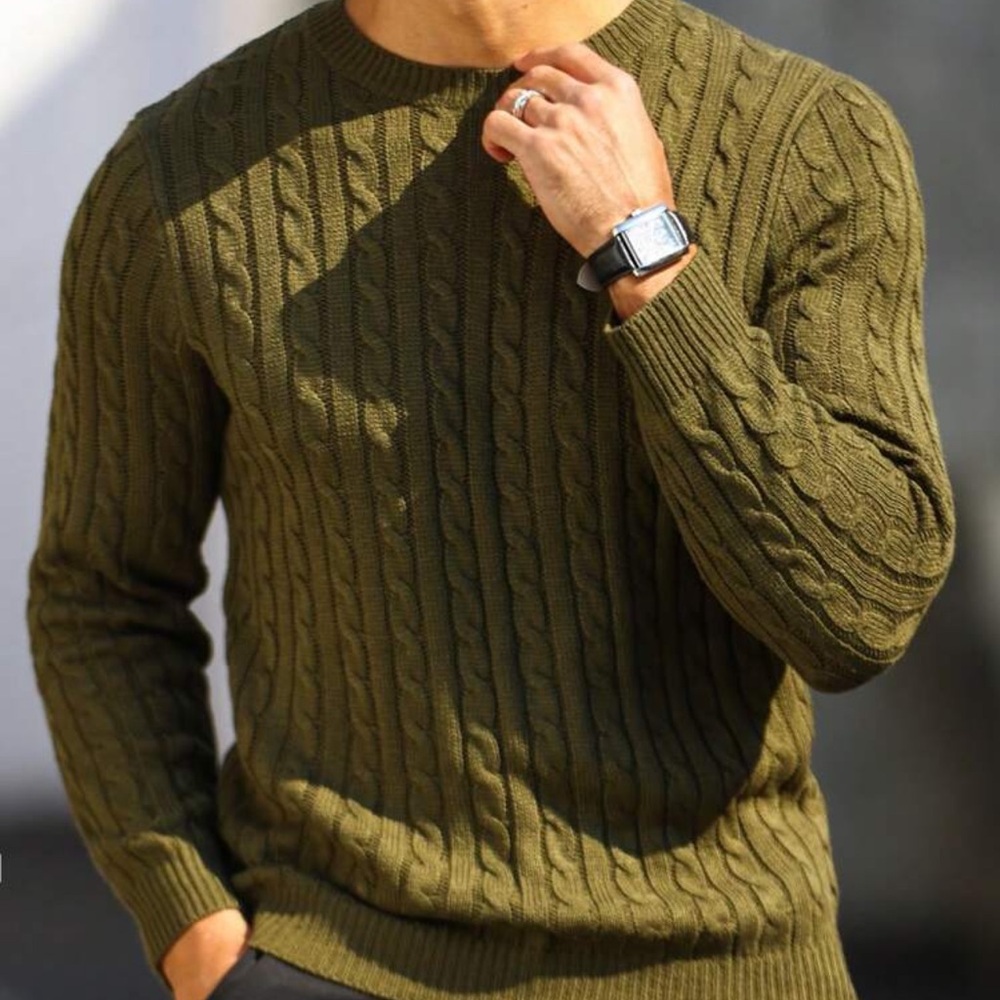 Manfinity Homme Men Solid Cable Knit Sweater